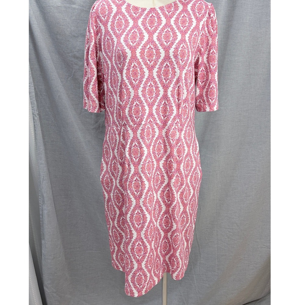 Boden Womens Pink Coral Ogee Medallion Print Cotton Dress Pockets NWT US 14R